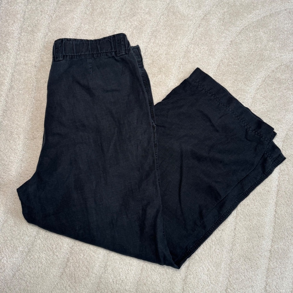Lauren Ralph Lauren Black 100% Linen Wide Leg Cropped Pants Drawstring Womens 12 - Picture 2 of 5